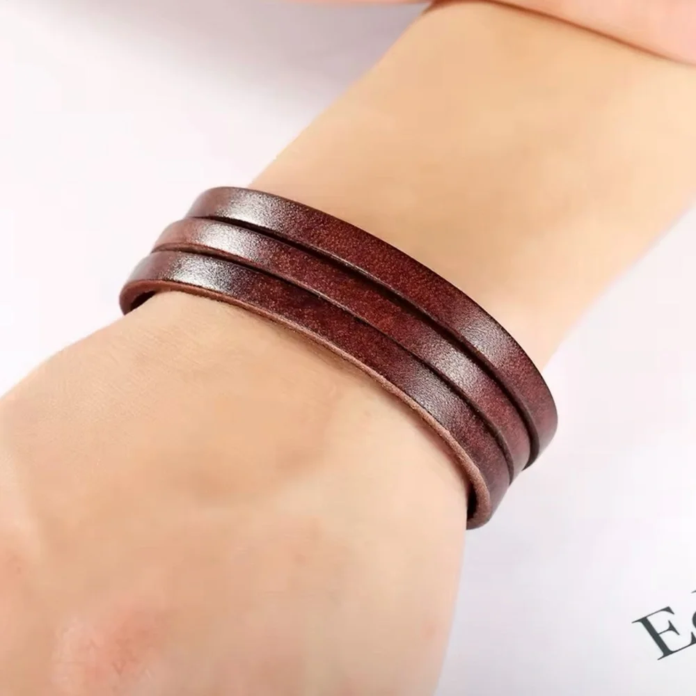 Double Layer Toggle-clasp PU Leather Bracelet For Men Brown